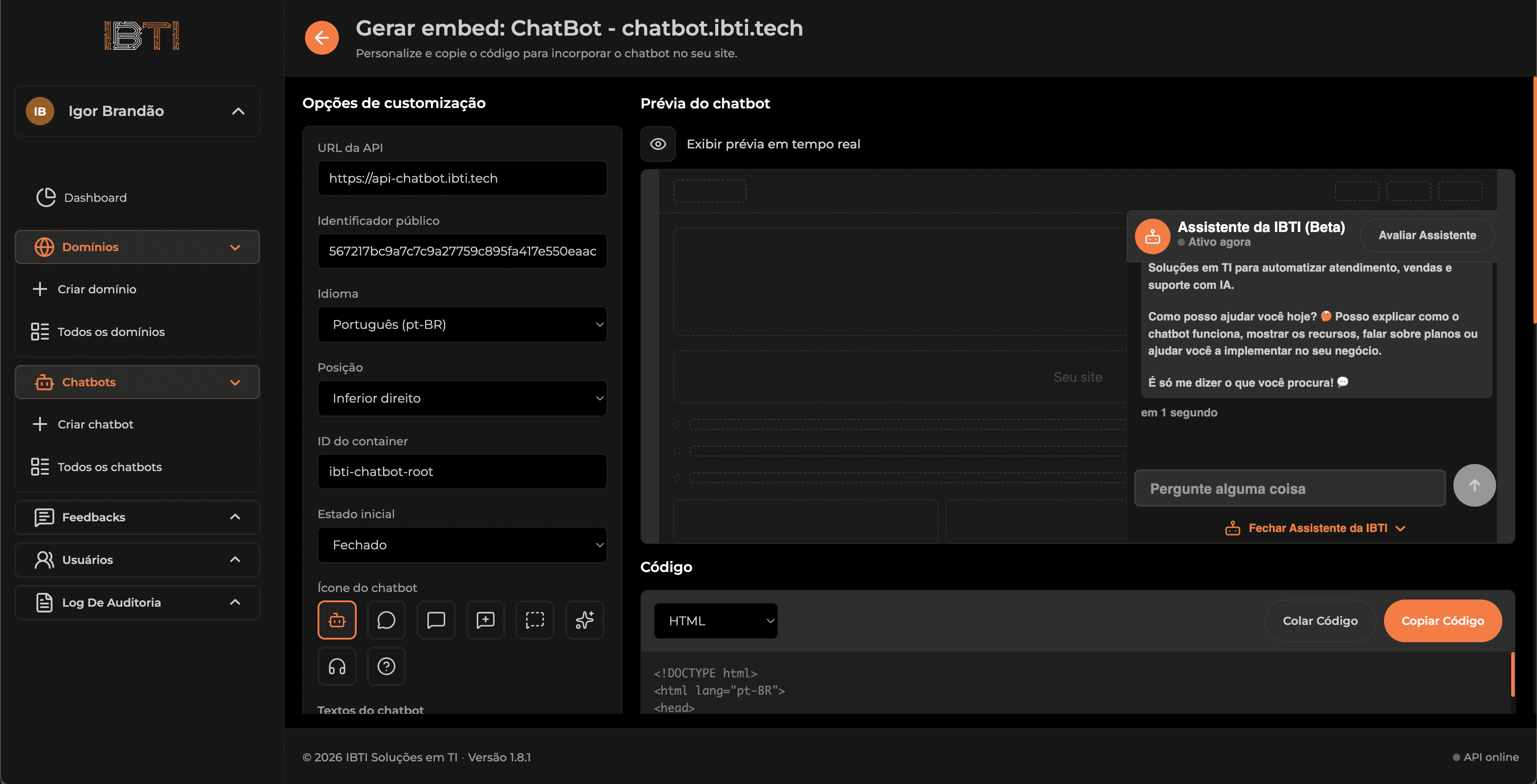 Publish the chatbot on your site in minutes image